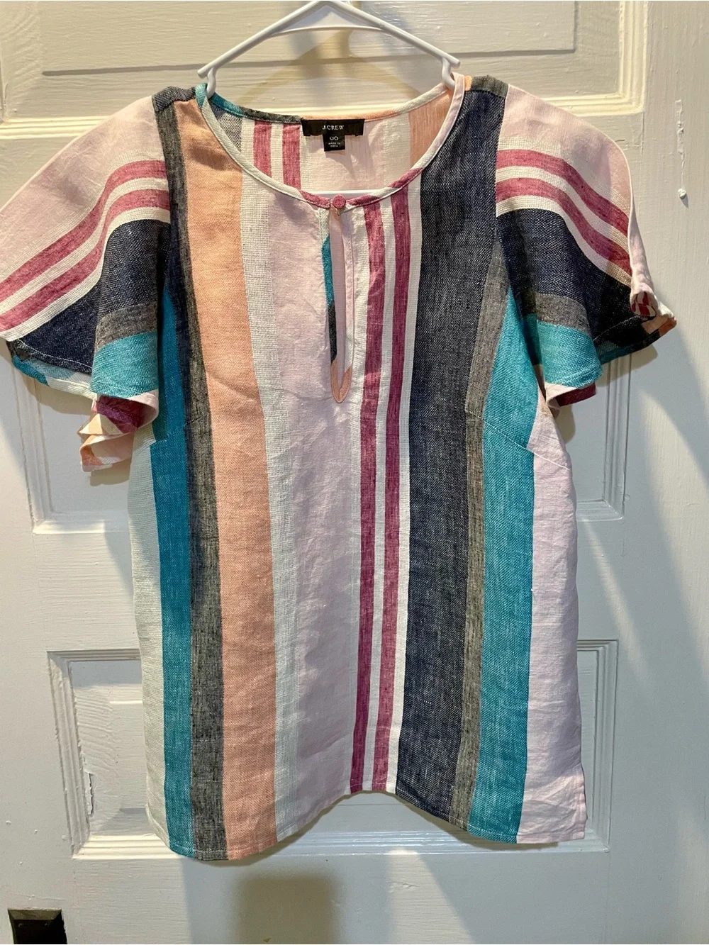 J. Crew 100% Linen Top With Flutter Sleeves, Size 00